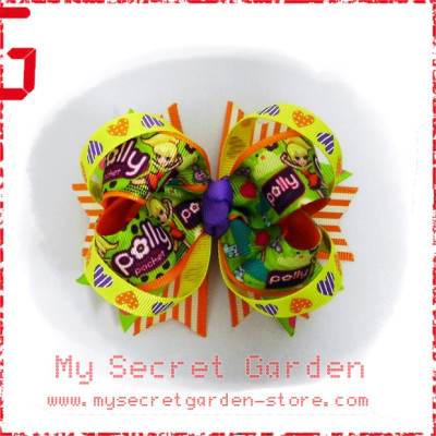 Polly Pocket Grosgrain Ribbon Girls 4" Boutique Bow Hair Bows Style A or B ( Hair Clip or Hair Band) 